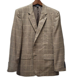 Lanificio Di Pray Men's Brown Plaid Wool Linen Silk Blend Sport Coat/Blazer 42R